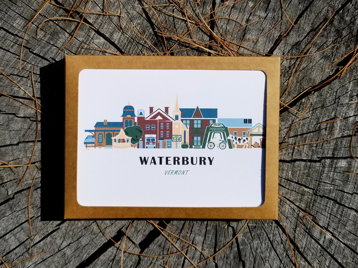 Waterbury Vermont Cityscape | Blank Note Card Set | 6 A2 Cards + Envelopes